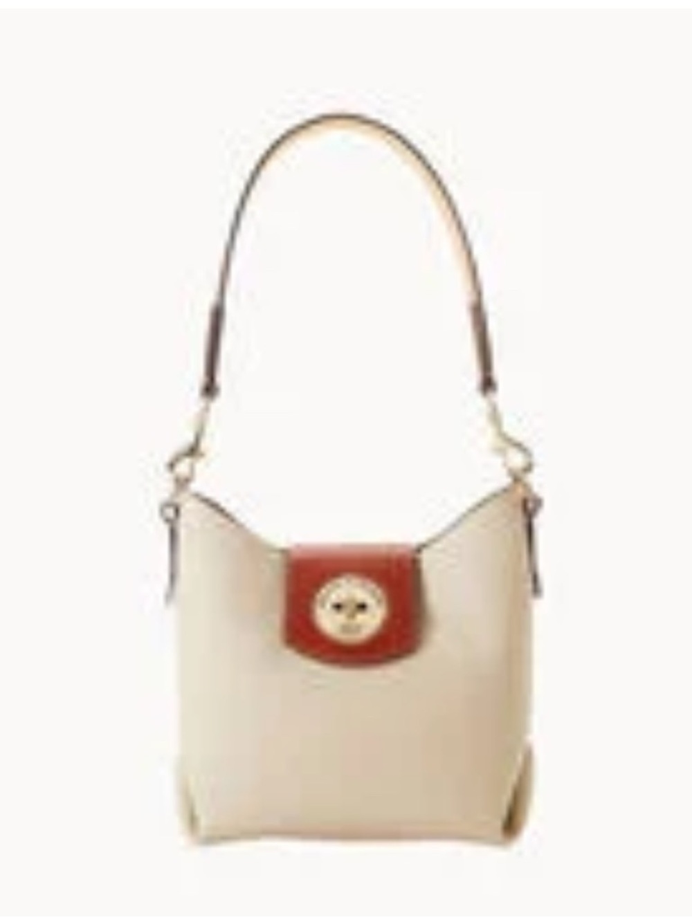 Dooney & Bourke Cream and Brown Leather Hobo with Gold Turn-Lock - Picture 6 of 6